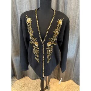 NWT Alfred Dunner Black Cardigan with gold embelishments